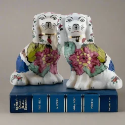 Tobacco Leaf Staffordshire Dog Bookends – Small Pair